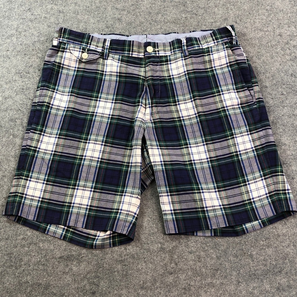Polo Ralph Lauren Mens Chino Shorts 34x8 Blue Green Plaid Slim Fit Classic Golf